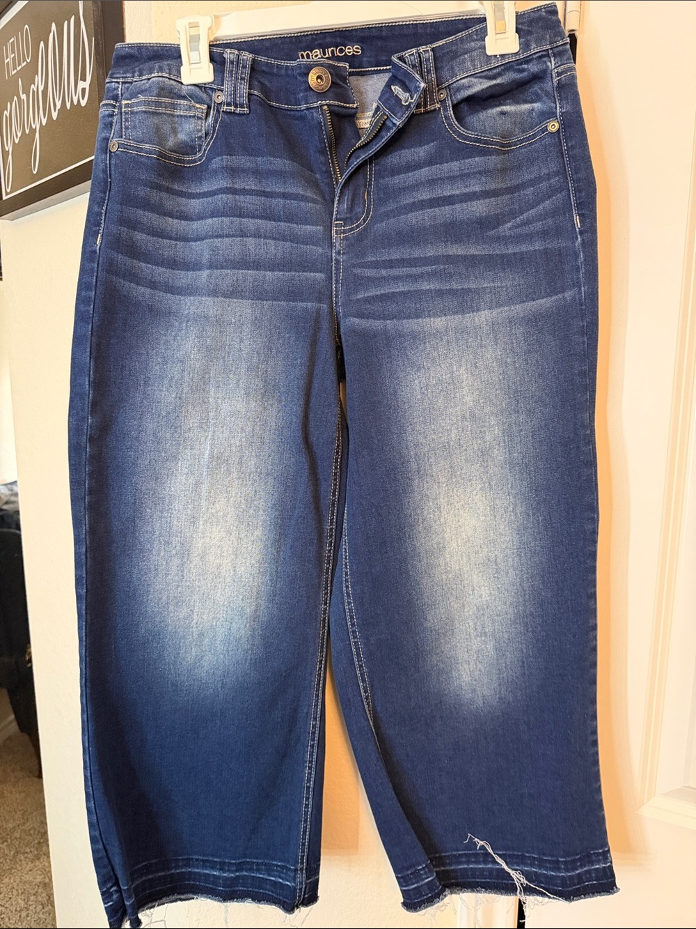 Maurices Women's Dark Blue Faded Boyfriend Jeans Cropped